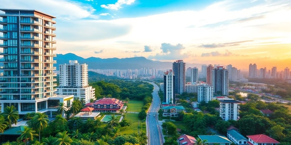 Diverse real estate in Thailand with modern condos and landscapes.