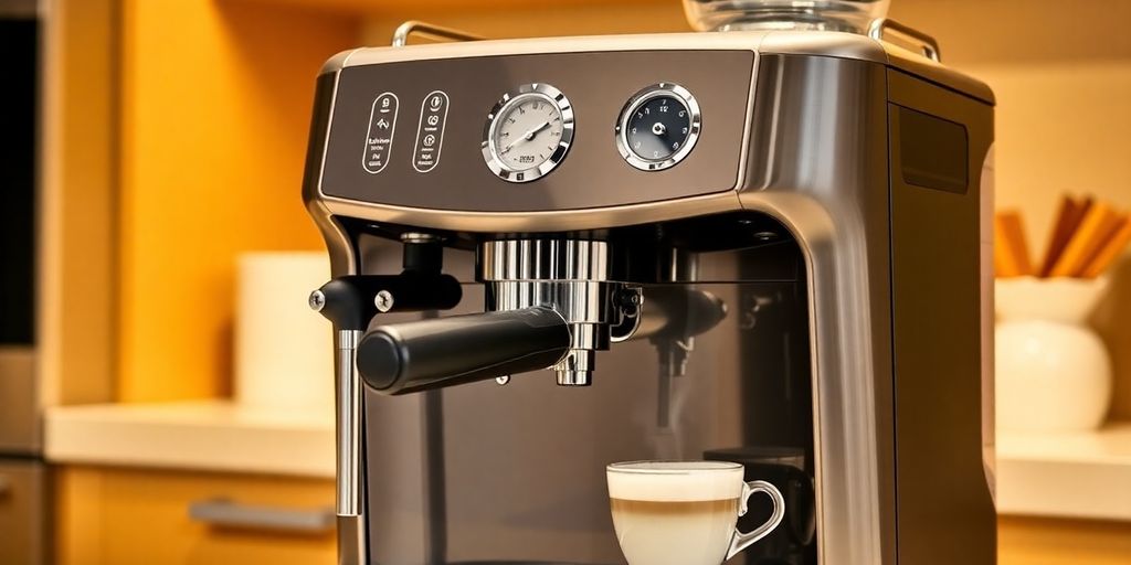Delonghi Lattissima Pro machine with 19 bar pressure gauge.