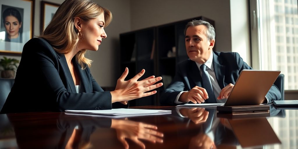 Lawyer, client, office, serious discussion