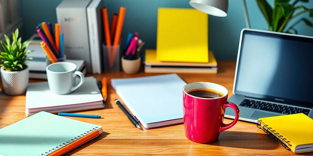 Espaço de trabalho organizado com ferramentas de produtividade.