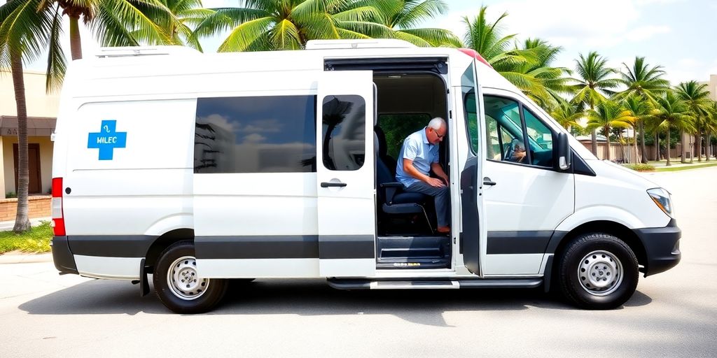 Medical transport vehicle, elderly passenger, Florida