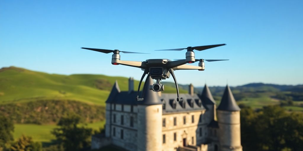 Drone volant au-dessus de châteaux de la Loire