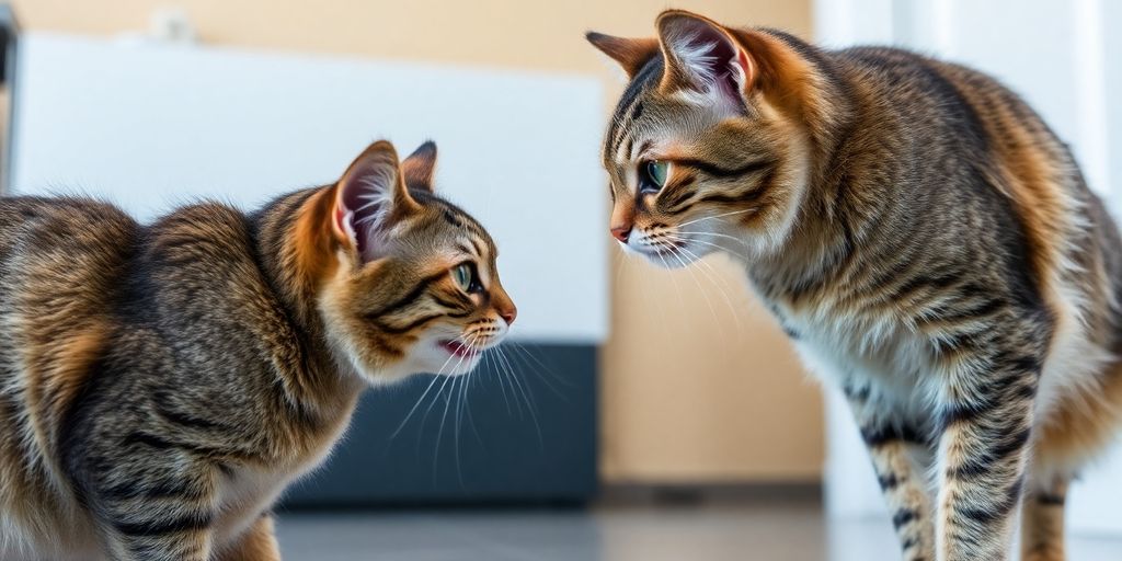 Two cats in a tense standoff at home.