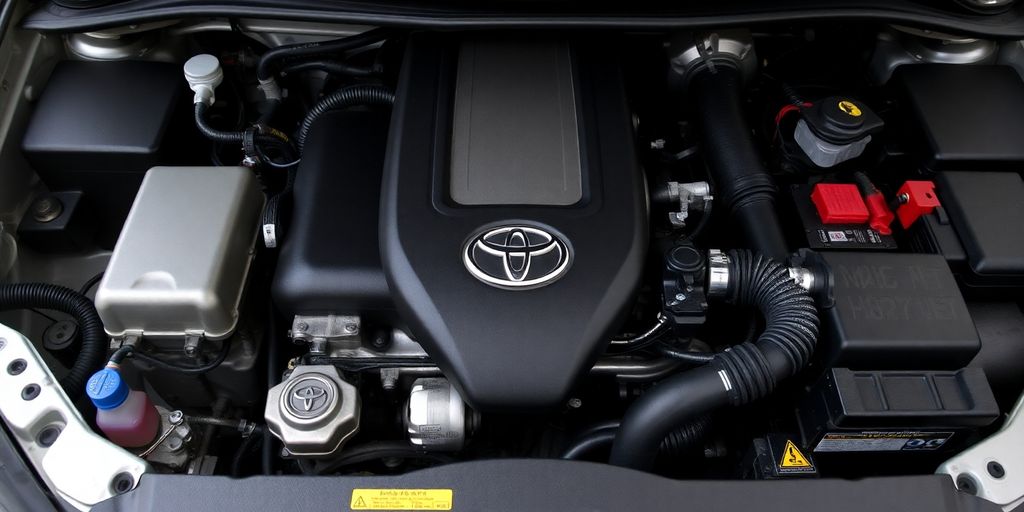 Toyota car engine bay with clean parts.
