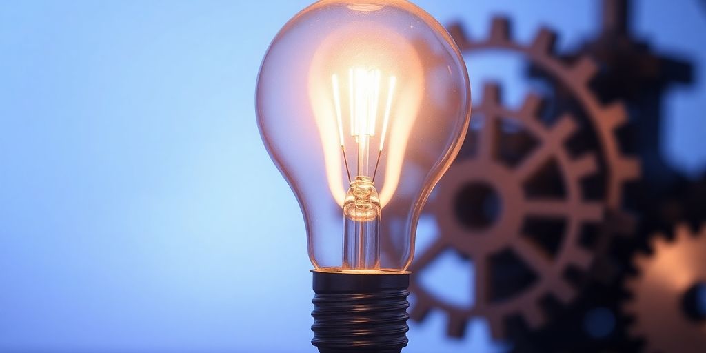 Lightbulb with gears, creative content.