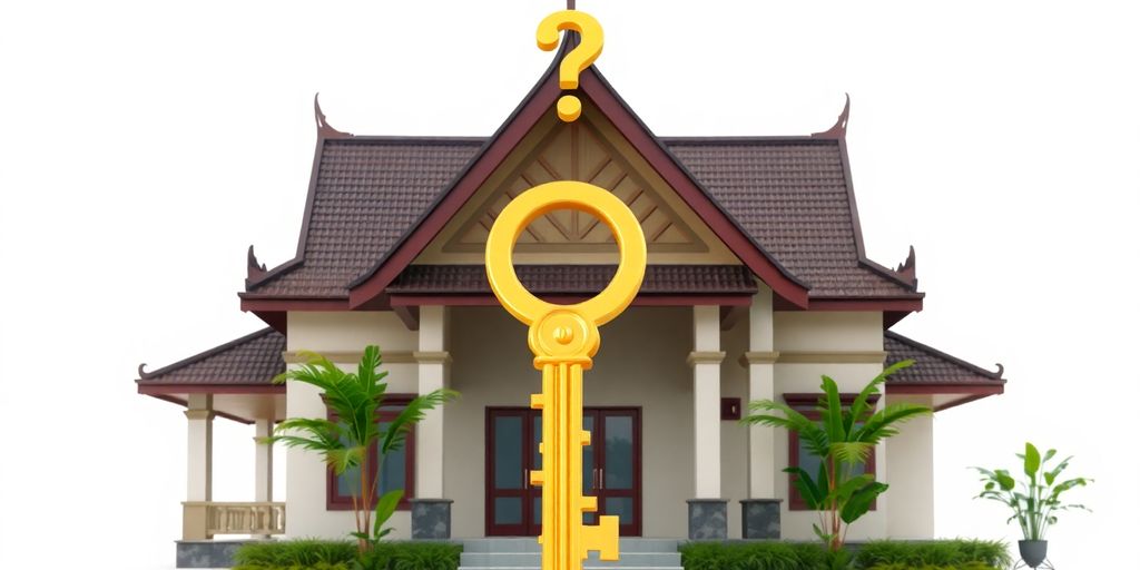 Thai house with golden key and question mark.