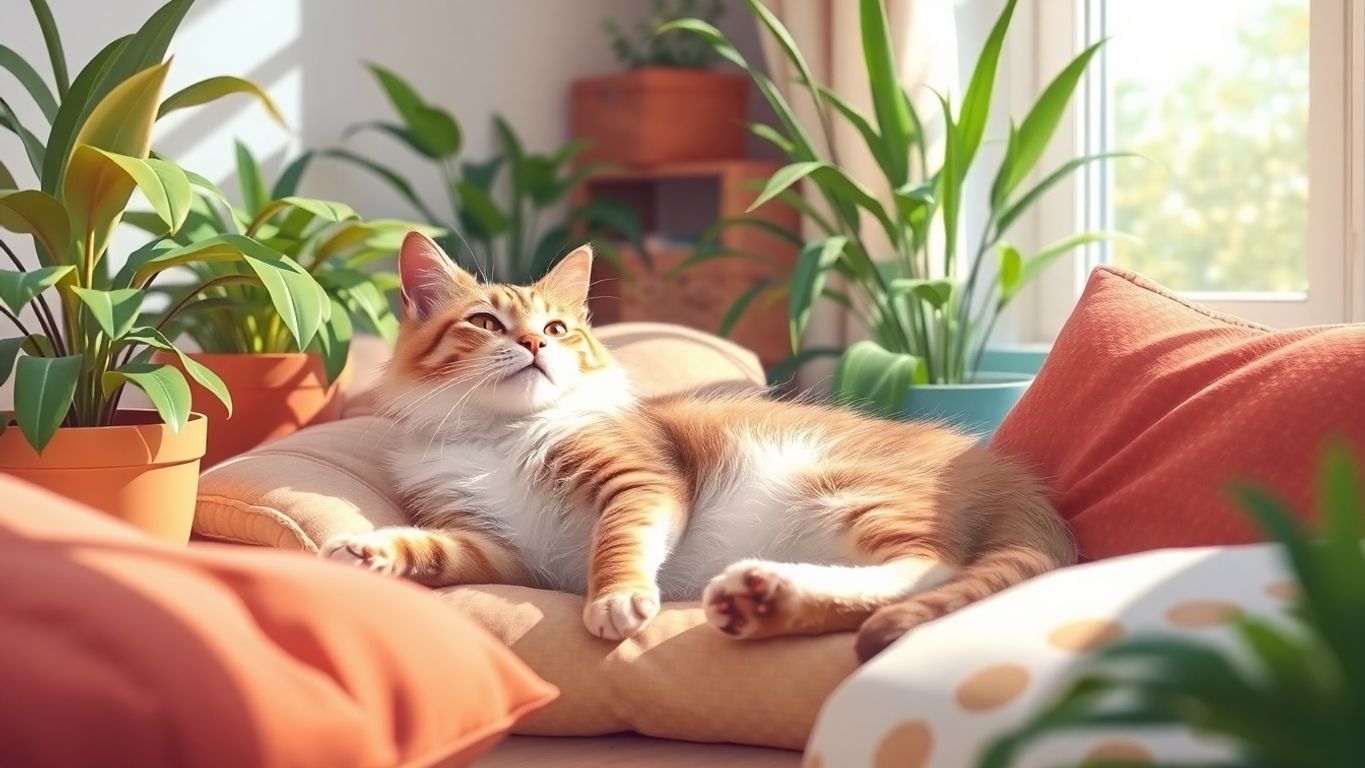 Gato saudável descansando em um ambiente aconchegante.