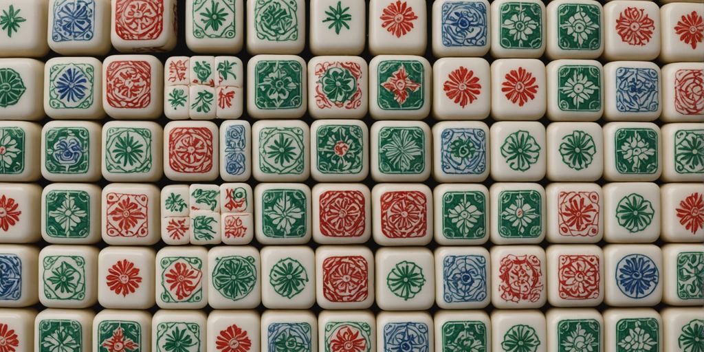 Close-up of Mahjong tiles with various symbols.