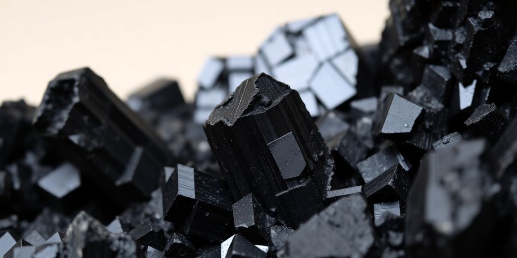 Cristalli di tormalina nera su sfondo neutro.