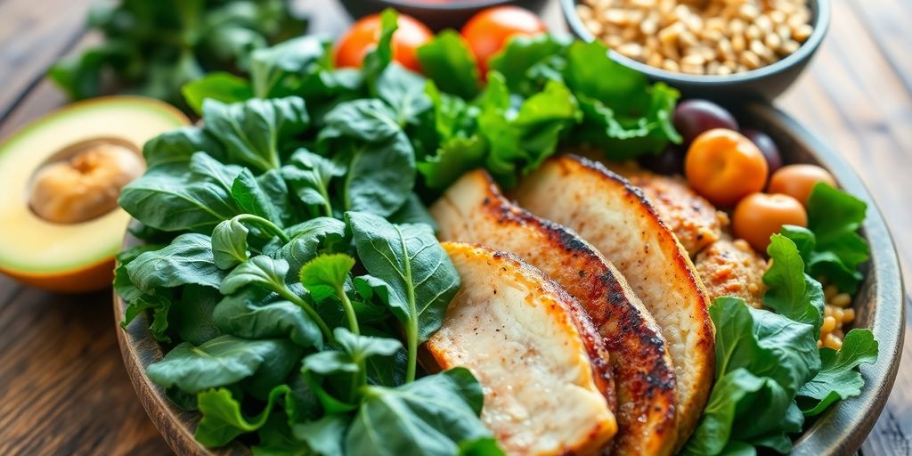 Colorful healthy meal promoting insulin sensitivity and HGH balance.
