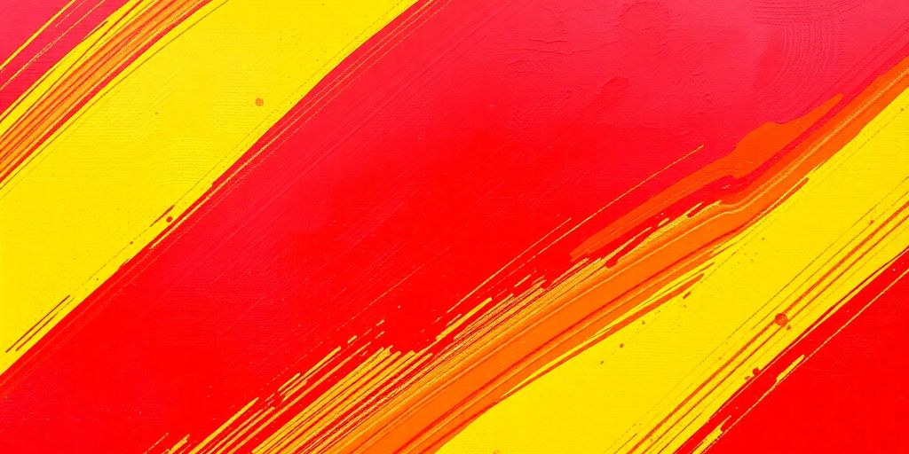 Bold red and yellow stripes on canvas.