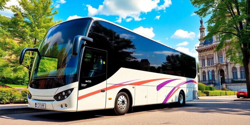 Un autocar moderne à Bruxelles pour voyages en groupe.