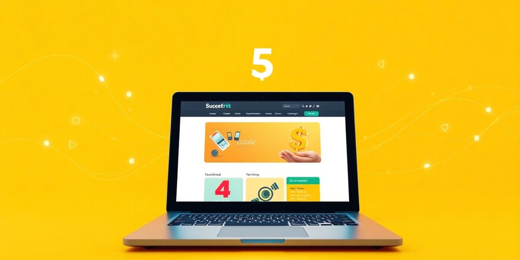 Laptop showing online store with glowing growth elements