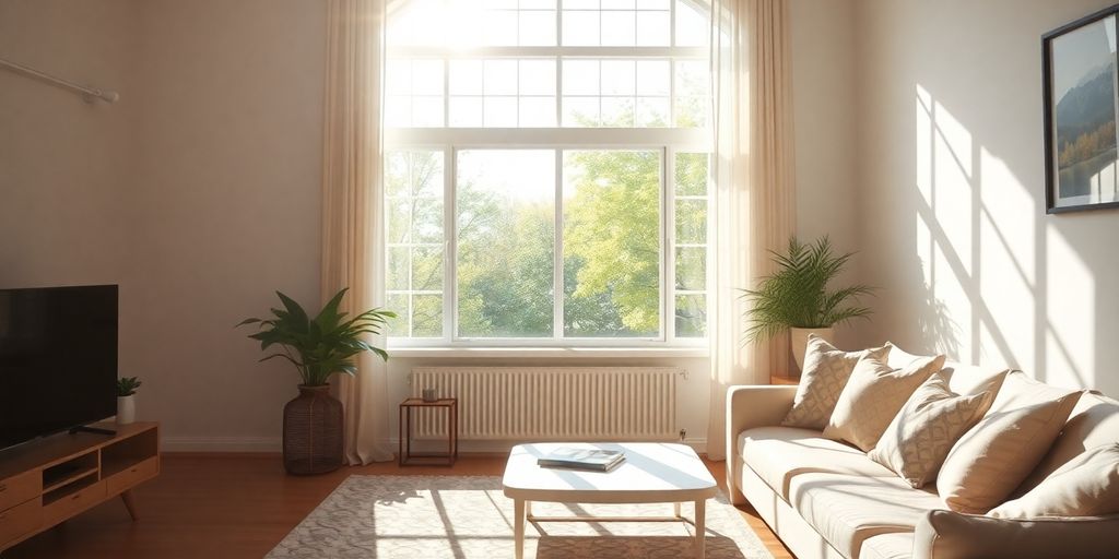 Healthy home interior with sunlight and clean air.