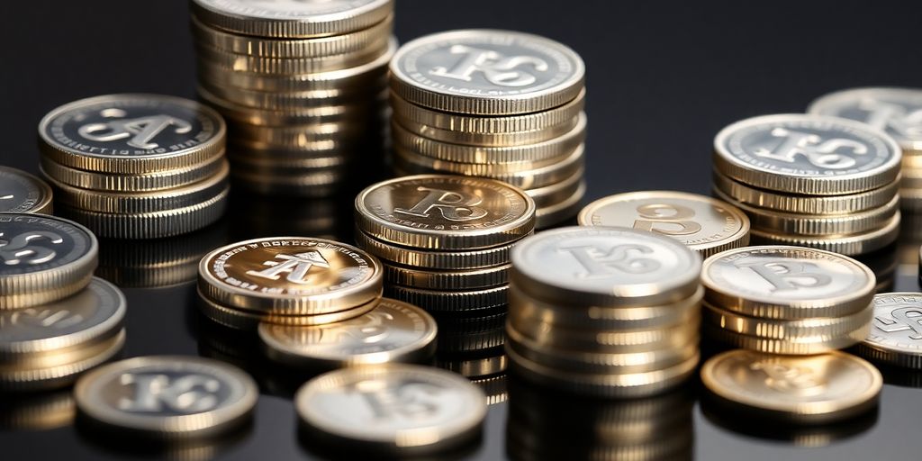 Pièces et lingots d'argent empilés