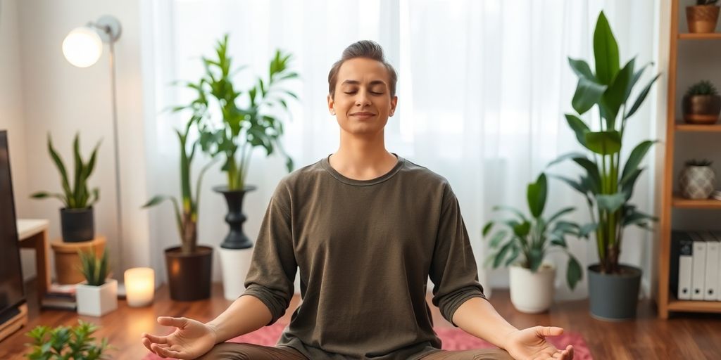 Meditating person in a serene workspace for financial growth.