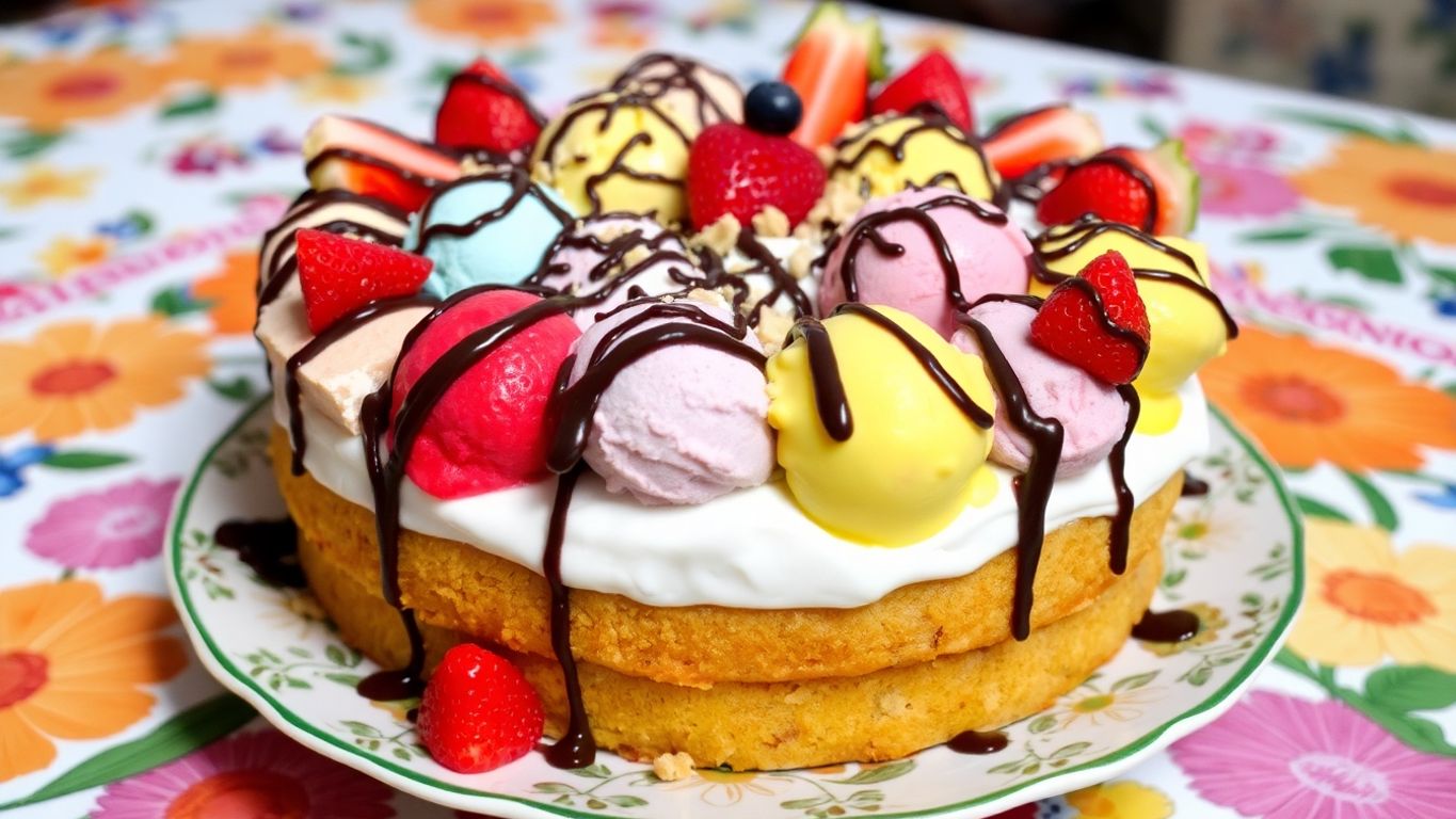 Deliciosa torta de sorvete caseira com frutas.