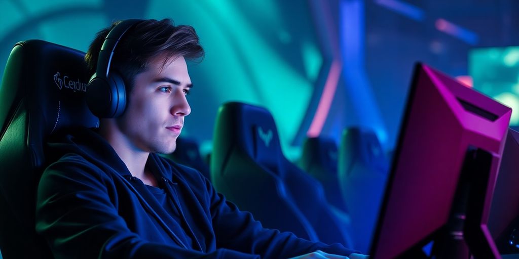 Two gamers intensely playing League of Legends.