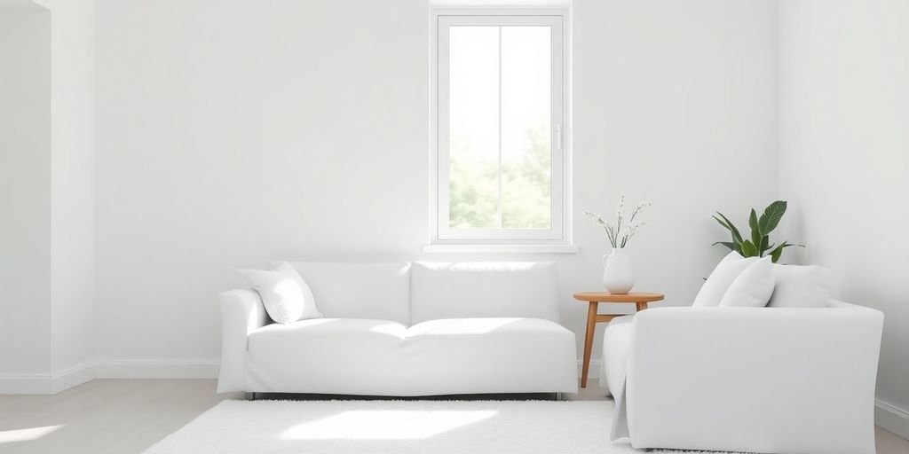 Bright white living room with soft textures.