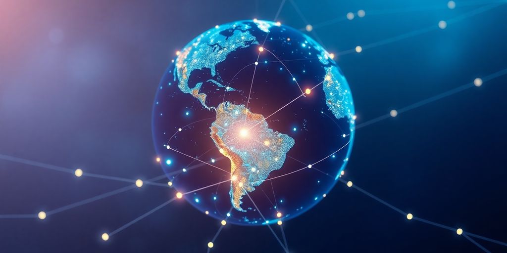 Glowing globe with digital network connections