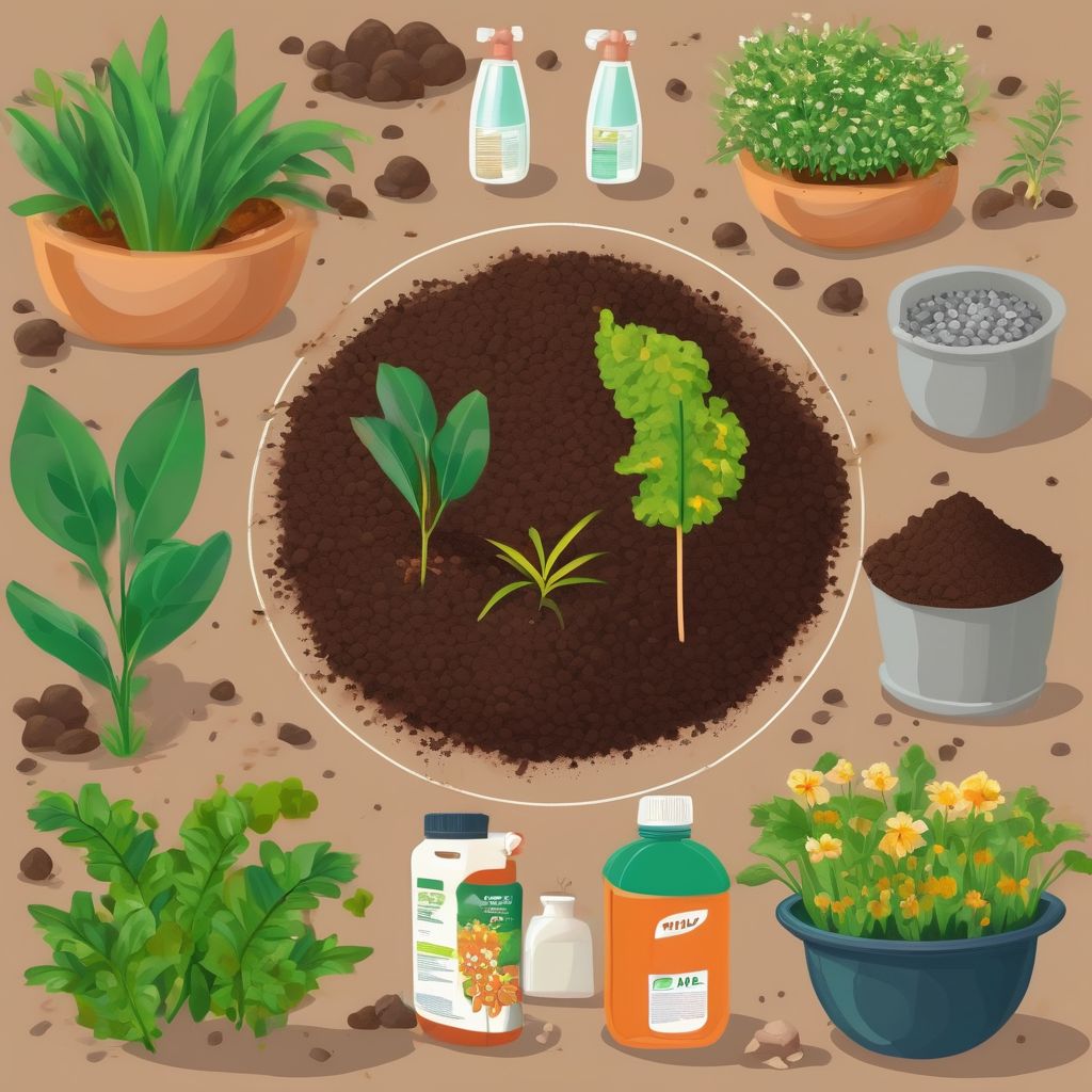 fertilizer with NPK ratio in a garden with healthy plants and potassium-rich soil