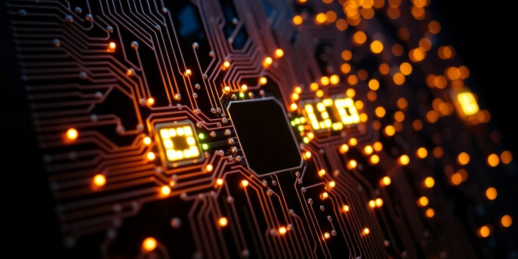 Photograph of a quantum computer with glowing components.