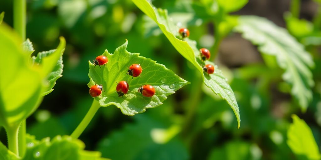 Bio-Garten mit Marienkäfern und gesunden Pflanzen