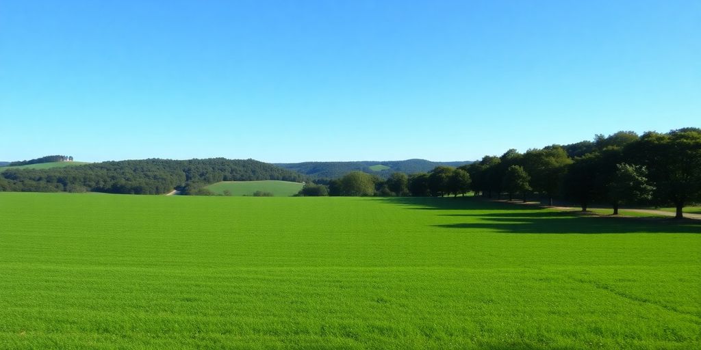 Green trees, open field, Arkansas landscape.