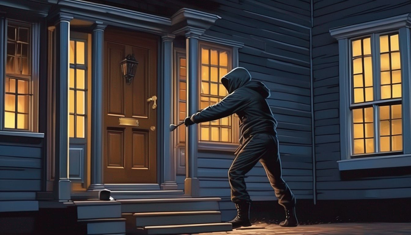 burglar trying to break into a house at night