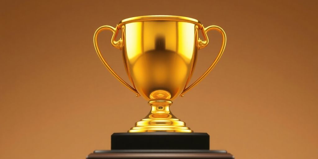 Golden trophy on podium
