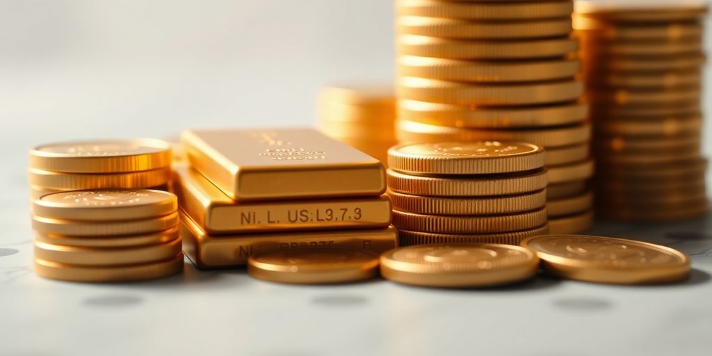 Une image de lingots d'or et de pièces.