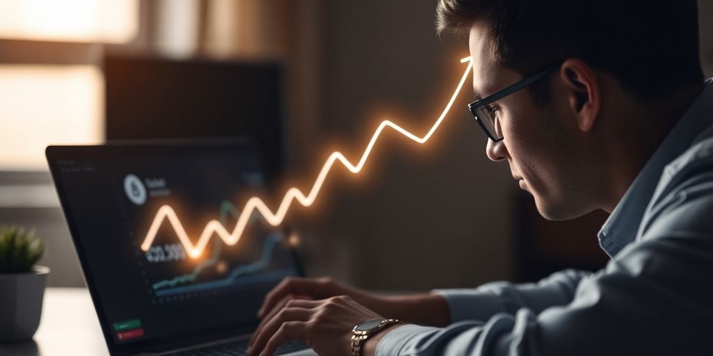 Person working on laptop, earning money.