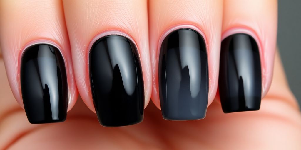Unhas pretas com efeitos ombré e degradê sofisticados.