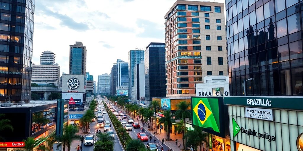 Cidade brasileira vibrante e moderna, refletindo crescimento econômico.