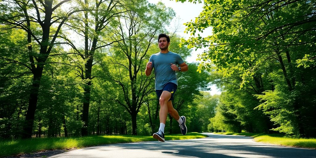 A person runs with energy on a path.