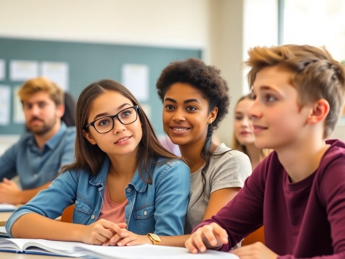 Students discussing the SAT test format in a classroom.