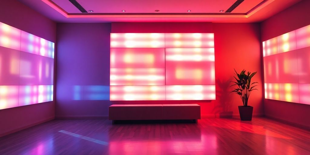 Modern room with vibrant LED lighting walls.