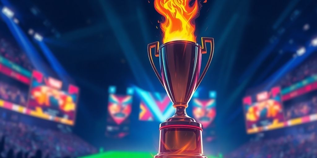 League of Legends Americas Championship trophy with fiery effects.