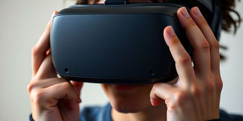 Gamer wearing VR headset and holding controllers