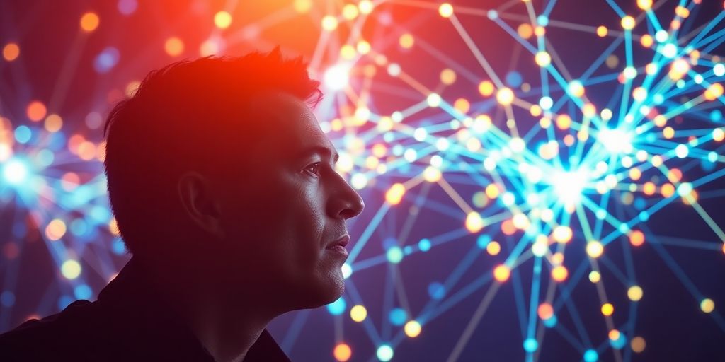 Person interacting with glowing abstract digital network.