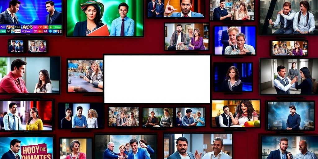 Collage of TV screens with diverse show genres.
