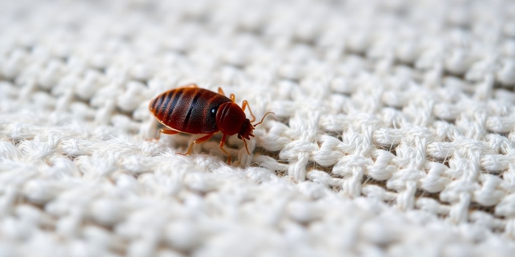 Close-up of a bed bug on a mattress.
