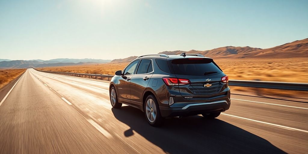 Chevrolet Equinox EV driving on a sunny road.