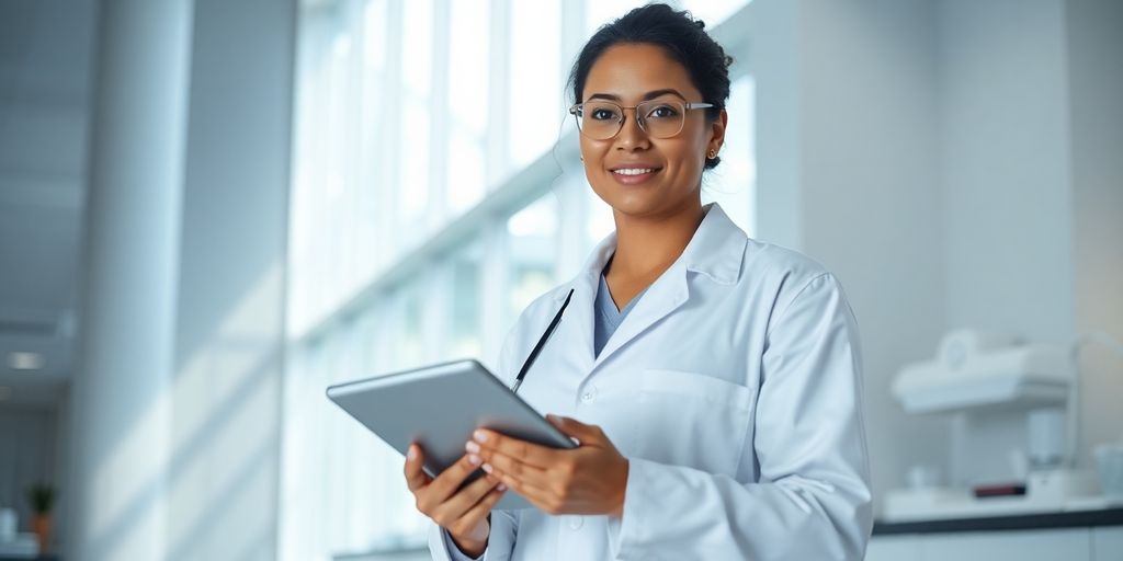 Person in lab coat smiling.
