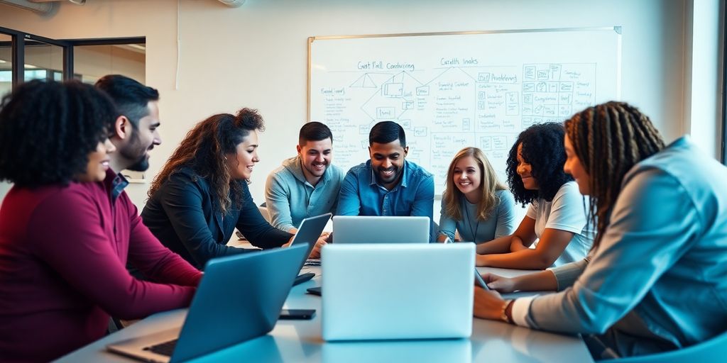 Team collaboration in a modern office setting.