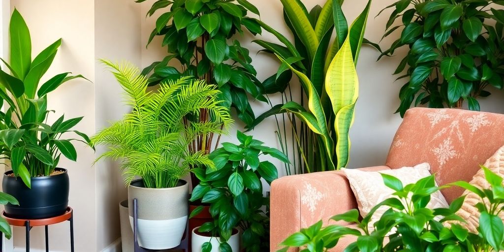 Lively indoor plants in a cozy living room setting.