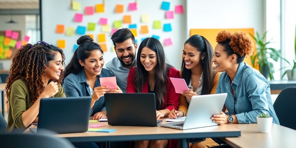 Team collaboration in a bright, modern office environment.