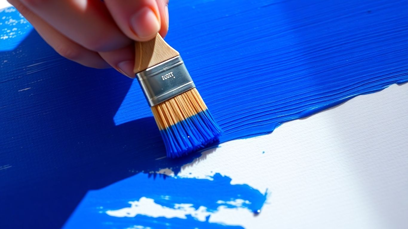 Hand painting with a brush on canvas.