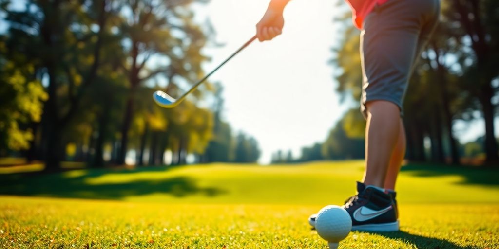 Golfer swinging PXG club on green.