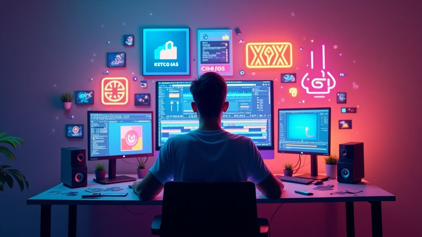 Person editing video with AI tools in a creative space.